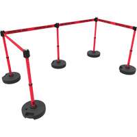 PLUS Barrier Post Set X5, Plastic, 42" H, Red Tape, 15' Tape Length O-Max
