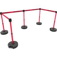 Ensemble de cinq montants pour barri&egrave;re PLUS, Plastique, 42" h, Ruban Rouge, Longueur du ruban 15' O-Max