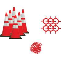 Ensemble de c&ocirc;nes de signalisation et chaînes, 28", Orange, Bande(s) r&eacute;fl&eacute;chissante(s) 4" & 6" O-Max