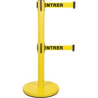 Barri&egrave;re pour le contr&ocirc;le des foules &agrave; courroie double, Acier, 35" h, Ruban Jaune, Longueur du ruban 7' O-Max