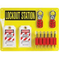 Lockout Board with Keyed Different Nylon Safety Lockout Padlocks, Plastic Padlocks, 6 Padlock Capacity, Padlocks Included O-Max
