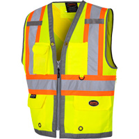 6673 Veste d'arpenteur au dos en maille avec fermeture &agrave; glissi&egrave;re, Jaune lime haute visibilit&eacute;, Petit, Polyester O-Max