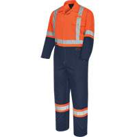 Tall 2-Tone Safety Coveralls with Zipper Closure, 40, High Visibility Orange/Navy Blue, CSA Z96 Class 3 - Level 2 SHH891 | O-Max