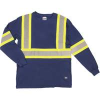 Long Sleeve Safety T-Shirt, Cotton, X-Small, Navy Blue O-Max