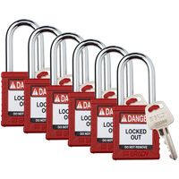 Cadenas de verrouillage Velocity, Rouge, Cl&eacute;s diff&eacute;rentes, Nylon, Largeur de 1-1/2" O-Max
