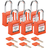 Cadenas de verrouillage Velocity, Orange, Cl&eacute;s diff&eacute;rentes, Nylon, Largeur de 1-1/2" O-Max