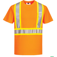 Contrast-Striped Safety T-Shirt, Polyester, Small, High Visibility Orange O-Max