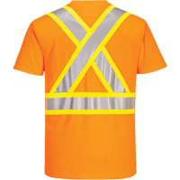 Contrast-Striped Safety T-Shirt, Polyester, Small, High Visibility Orange O-Max
