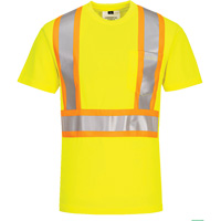 Contrast-Striped Safety T-Shirt, Polyester, Small, High Visibility Lime-Yellow O-Max