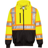 Chandail de s&eacute;curit&eacute; &agrave; capuchon avec bandes contrastantes, Petit, Noir/Jaune lime haute visibilit&eacute; O-Max
