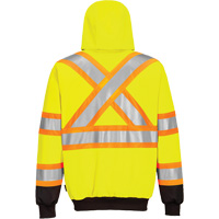 Chandail de s&eacute;curit&eacute; &agrave; capuchon avec bandes contrastantes, Petit, Noir/Jaune lime haute visibilit&eacute; O-Max