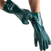 Double Dipped Green Gloves, 14" L, PVC, Cotton Jersey Inner Lining, 70-mil O-Max