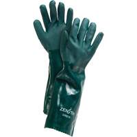 Double Dipped Green Gloves, 18" L, PVC, Cotton Jersey Inner Lining, 70-mil O-Max