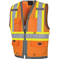 Pioneer Mesh Back Zip Front Surveyor Safety Vest, High Visibility Orange, Small, Polyester O-Max