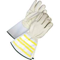 High-Visibility Utility Gloves with 6.25" Cuff, Small, Grain Cowhide Palm O-Max