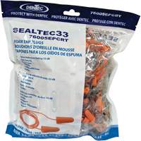 SEALTEC33 Orange Tapered PU Foam Disposable Earplugs, Bulk - Polybag, Corded O-Max