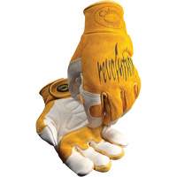Gants de soudeur TIG/MIG de premi&egrave;re qualit&eacute; Caiman avec fermeture &agrave; boucles & crochets, Cuir de vache refendu, Taille Moyen O-Max