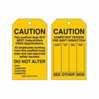 &eacute;tiquettes de s&eacute;curit&eacute; pour les &eacute;chafaudages, Polyester, 4" la x 7" h, Anglais O-Max