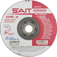 A24R Long Life Grinding Wheel, 7" x 1/4", 7/8" Arbor, Aluminum Oxide, Type 27 O-Max
