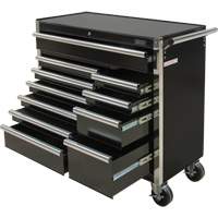 Industrial Tool Cart, 11 Drawers, 41" W x 18-3/4" D x 39-1/3" H, Black O-Max