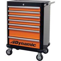 Roller Cabinet, 7 Drawers, 28" W x 18" D x 40" H, Black/Orange O-Max