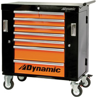 Roller Cabinet, 8 Drawers, 36" W x 18" D x 39-1/4" H, Black/Orange O-Max