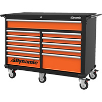 Roller Cabinet, 12 Drawers, 53" W x 24" D x 41" H, Black/Orange O-Max