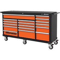 Roller Cabinet, 17 Drawers, 71" W x 24" D x 41" H, Black/Orange O-Max