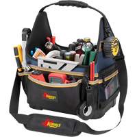 Molded Base Electrical/HVAC Tool Carrier, Ballistic Polyester, 20 Pockets, Black/Blue O-Max