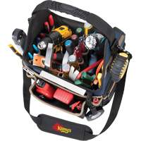 Molded Base Electrical/HVAC Tool Carrier, Ballistic Polyester, 20 Pockets, Black/Blue O-Max