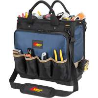 Molded Base Multi-Compartment Technician's Tool Bag, Ballistic Polyester, 54 Pockets, Black/Blue O-Max