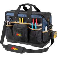 Molded Base Contractor's Closed-Top Tool Bag, Ballistic Polyester, 29 Pockets, Black/Blue O-Max