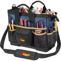 Molded Base Big-Mouth Tote Tool Bag, Ballistic Polyester, 23 Pockets, Black/Blue O-Max