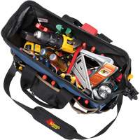 Molded Base Big-Mouth Tote Tool Bag, Ballistic Polyester, 23 Pockets, Black/Blue O-Max