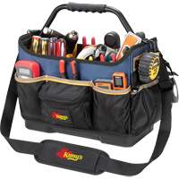 Molded Base Open-Top Tool Box, Ballistic Polyester, 17 Pockets, Black/Blue O-Max