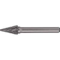 Solid Carbide Burrs - Pointed Cone Shape, SM-42, 1/8" Dia., 1/8" Shank, 7/16" Depth of Cut O-Max