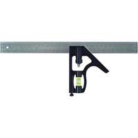 English/Metric Combination Square, 12" L, 1/16" Graduations, Steel, Chrome Plated O-Max