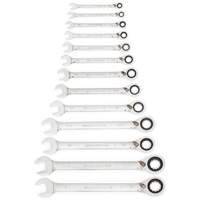 72-Tooth 12 Point Reversible Ratcheting SAE Wrench Set, Combination, 13 Pieces, Imperial O-Max