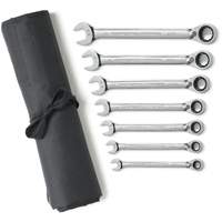 72-Tooth 12 Point Reversible Ratcheting SAE Wrench Set with Tool Roll, Combination, 7 Pieces, Imperial O-Max