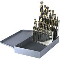 Jeu de forets m&eacute;triques courts DRILLCO, 19 morceaux, Acier rapide O-Max