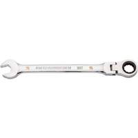 90-Tooth Flex Head Ratcheting Combination Wrench, 12 Point, 15 mm, Chrome Finish UAV544 | O-Max