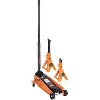 Service Jack with 4-Ton Vehicle Stands, 3.5 Ton(s) Capacity, 5-1/8" Lowered, 21" Raised, Manual Hydraulic O-Max