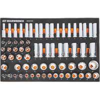 Jeu d'outils m&eacute;triques pour m&eacute;canicien MEGAMOD dans des plateaux en mousse modulaire avec armoire roulante &agrave; outils, 358 morcea O-Max