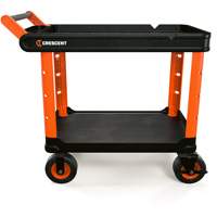 Chariot utilitaire industriel &agrave; 2 tablettes RAILWORKS avec roulettes de 8", 47" lo x 24-1/2" la x 37-4/5" h, Noir/Orange O-Max