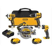 XR&reg; Brushless Cordless 4-Tool Combo Kit, Lithium-Ion, 20 V O-Max