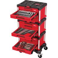 Ensemble maître de 366 outils &agrave; main pour m&eacute;caniciens avec tiroirs PACKOUT et diable, 16-3/10" x 22-1/5" x 48-5/8", Noir/Rouge O-Max
