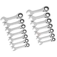 72-Tooth 12 Point Stubby Wrench Set, Ratcheting Combination, 14 Pieces, Imperial and Metric O-Max