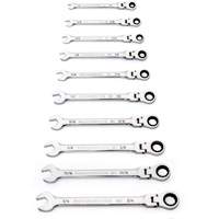 90-Tooth 12 Point SAE Wrench Set, Flex Head/Ratcheting Combination, 10 Pieces, Imperial O-Max