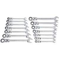 72-Tooth 12 Point Wrench Set, Flex Head/Ratcheting Combination, 14 Pieces, Imperial and Metric O-Max