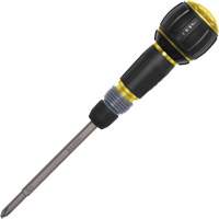 Ratcheting Fastbit Tru-Grip Screwdriver, Phillips & Slotted Bits, 8-1/2" L, Plastic/Cushion Grip Handle O-Max